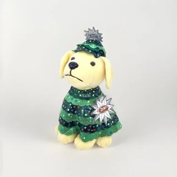Raising Canes Rockefeller Tree Plush Puppy Dog Stuffed Animal Christmas 2023 NWT - Picture 1 of 5